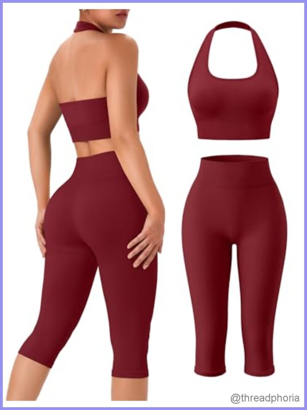 Women's 2-Piece Seamless Workout Set Halter Sports Bra Capri Leggings